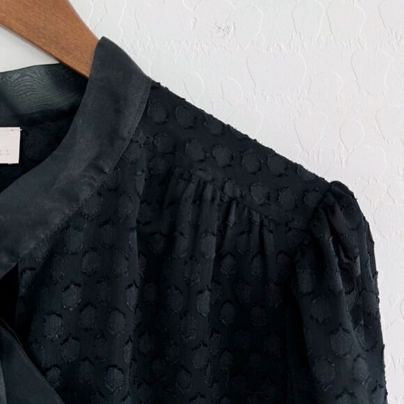 Rachel Parcell Textured Dot Black Blouse with Bow Collar Holiday Size XL - Picture 8 of 12